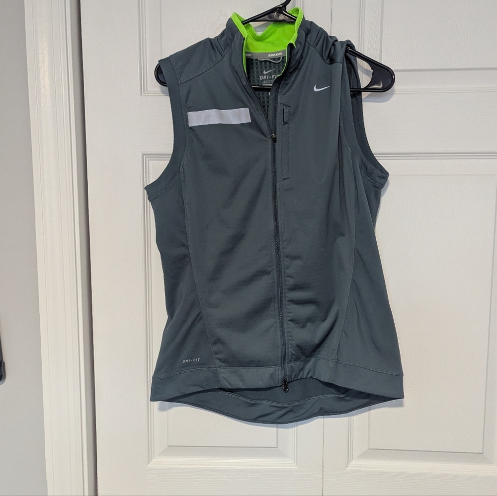 Nike Waffle Knit fleece running DRIFIT Charcoal and Lime Sleeveless Vest